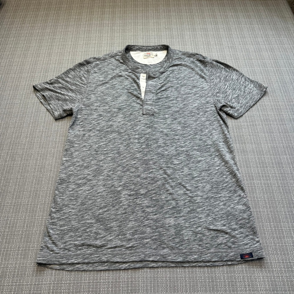 Faherty Slub Henley Tee Shirt Mens Small Gray Short Sleeve Soft Stretch Casual *